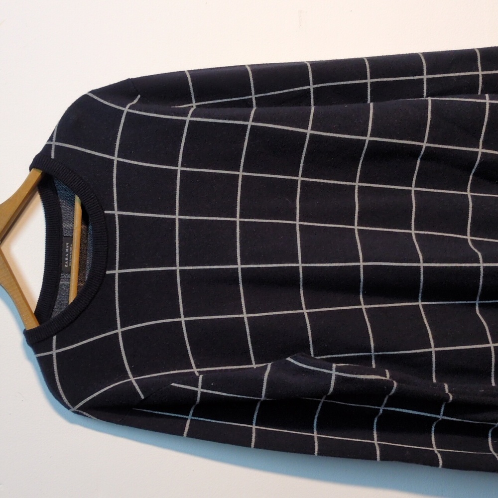 Zara Black Windowpane Grid Pattern Sweater Size Xl - image 2